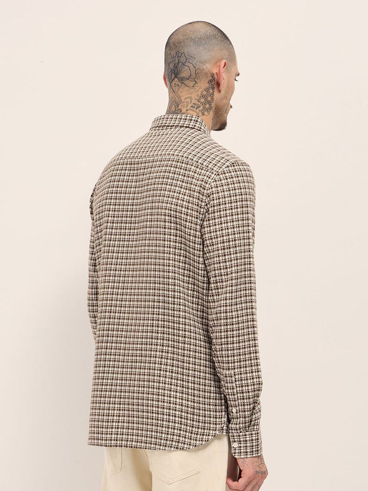 THE BEAR HOUSE Men Slim Fit Checked Spread Collar Cotton Casual Shirt