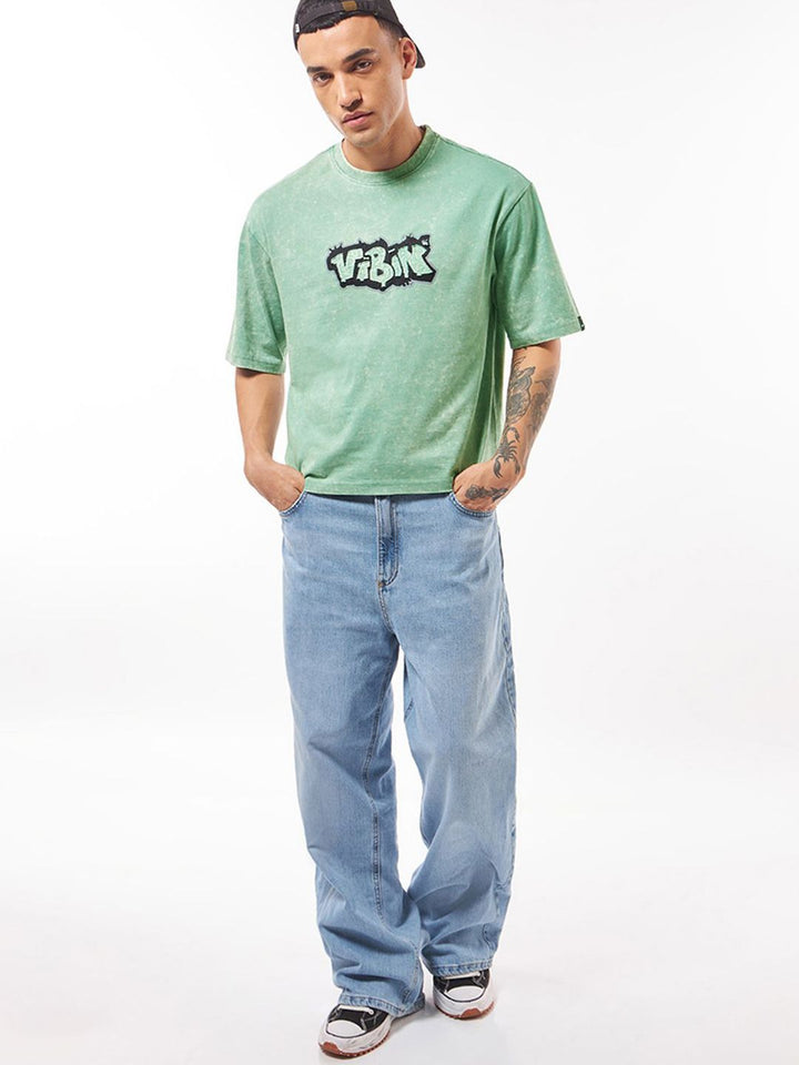 Bewakoof Men Vibin Graphic Printed Oversized Acid Wash T-shirt