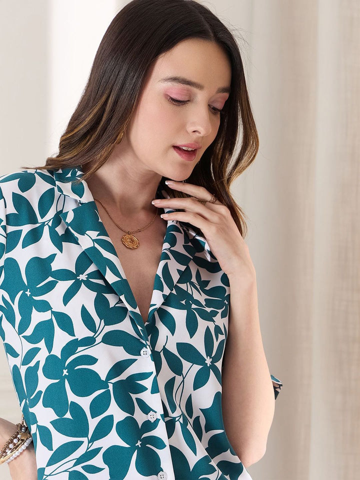 Berrylush Tropical Print Shirt Style Top