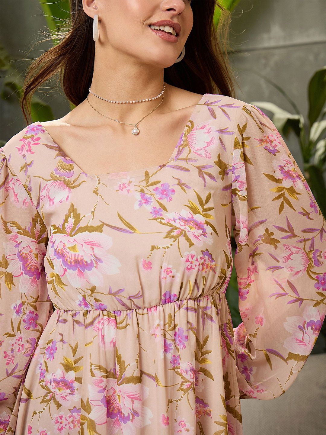 SASSAFRAS Floral Print Georgette Fit & Flare Dress