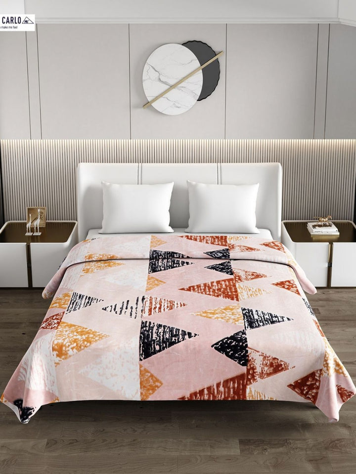 Monte Carlo Pink & Brown Geometric GSM 1000 Heavy Winter Double Bed Blanket
