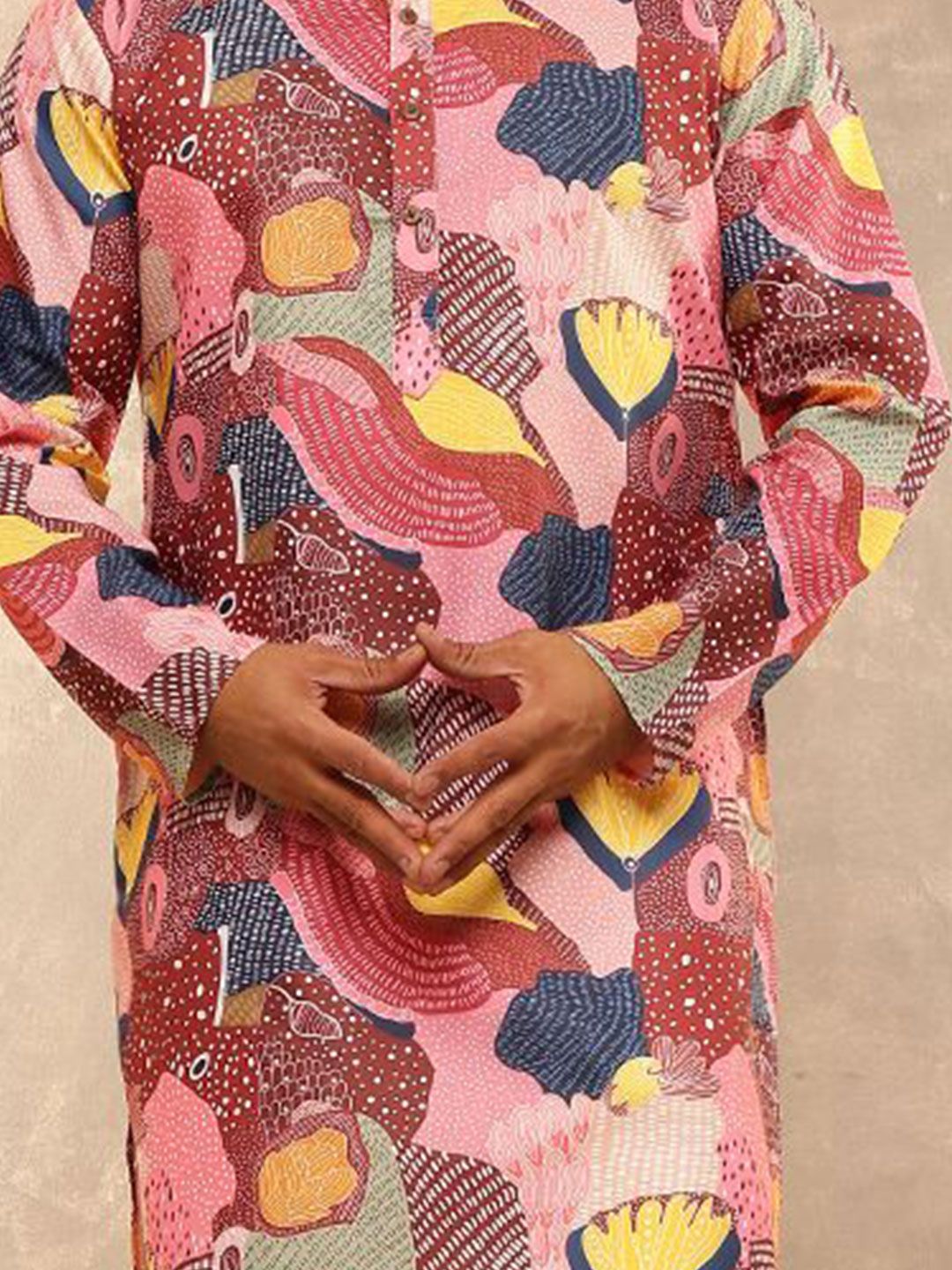 Anouk Abstract Printed Band Collar Straight Cotton Linen Kurta