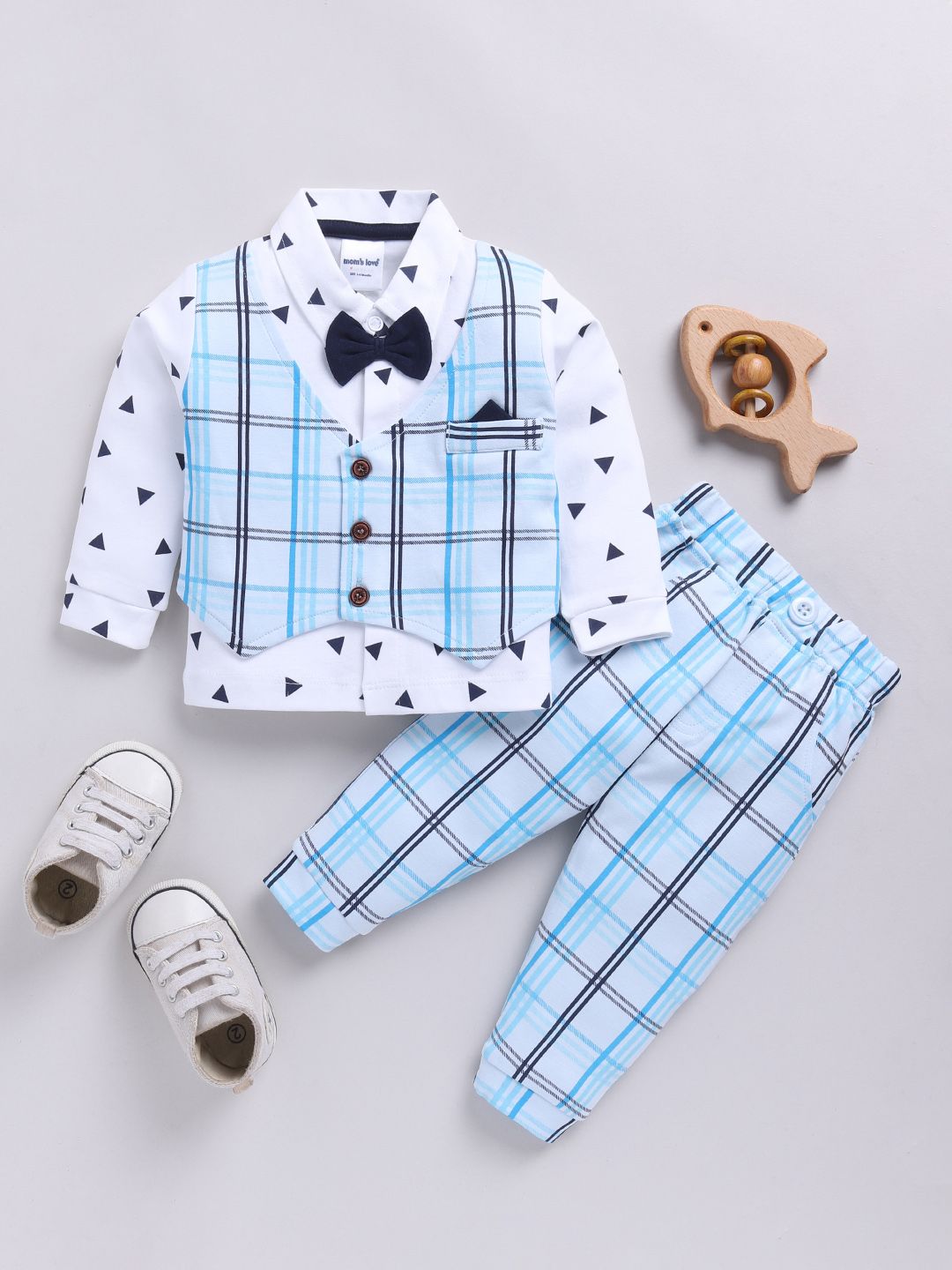 Moms Love Infants Boys Checked Shirt with Trousers