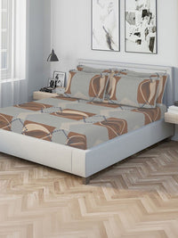 KLOTTHE Bercetak Kelabu & Perang Dilengkapi Cadar Katil King Double 300 TC Dengan 4 Sarung Bantal