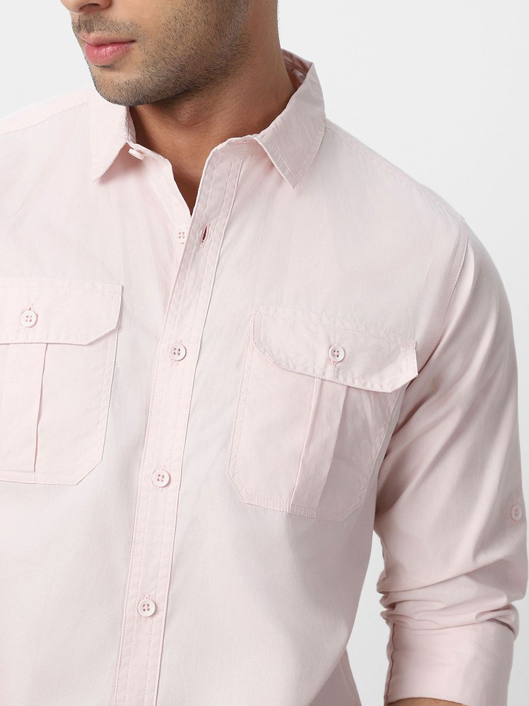 Urbano Fashion Men Spread Collar Solid Cotton Casual Shirt