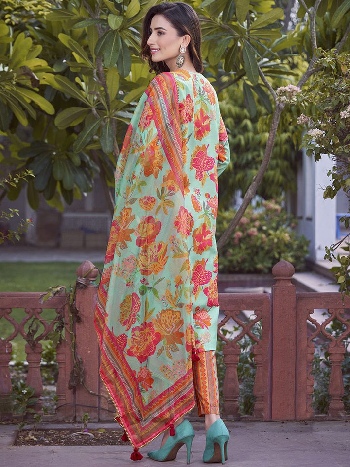 KALINI Floral Printed Kurta with Trousers & Dupatta