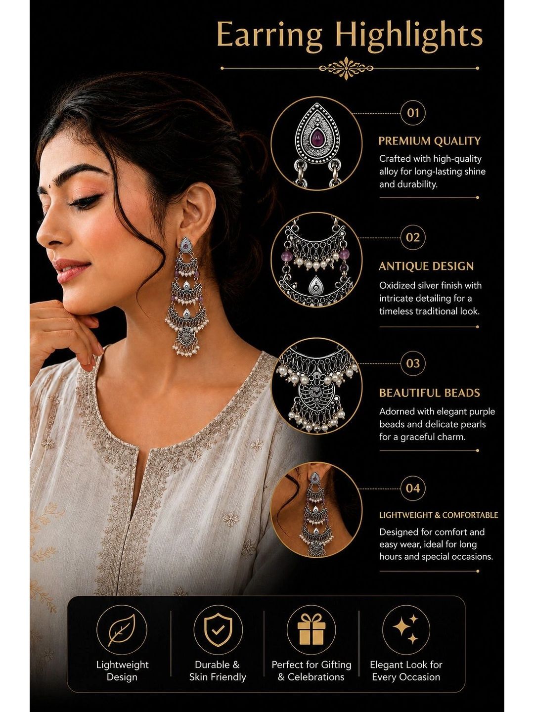 PANASH Teardrop Shaped Drop Earrings