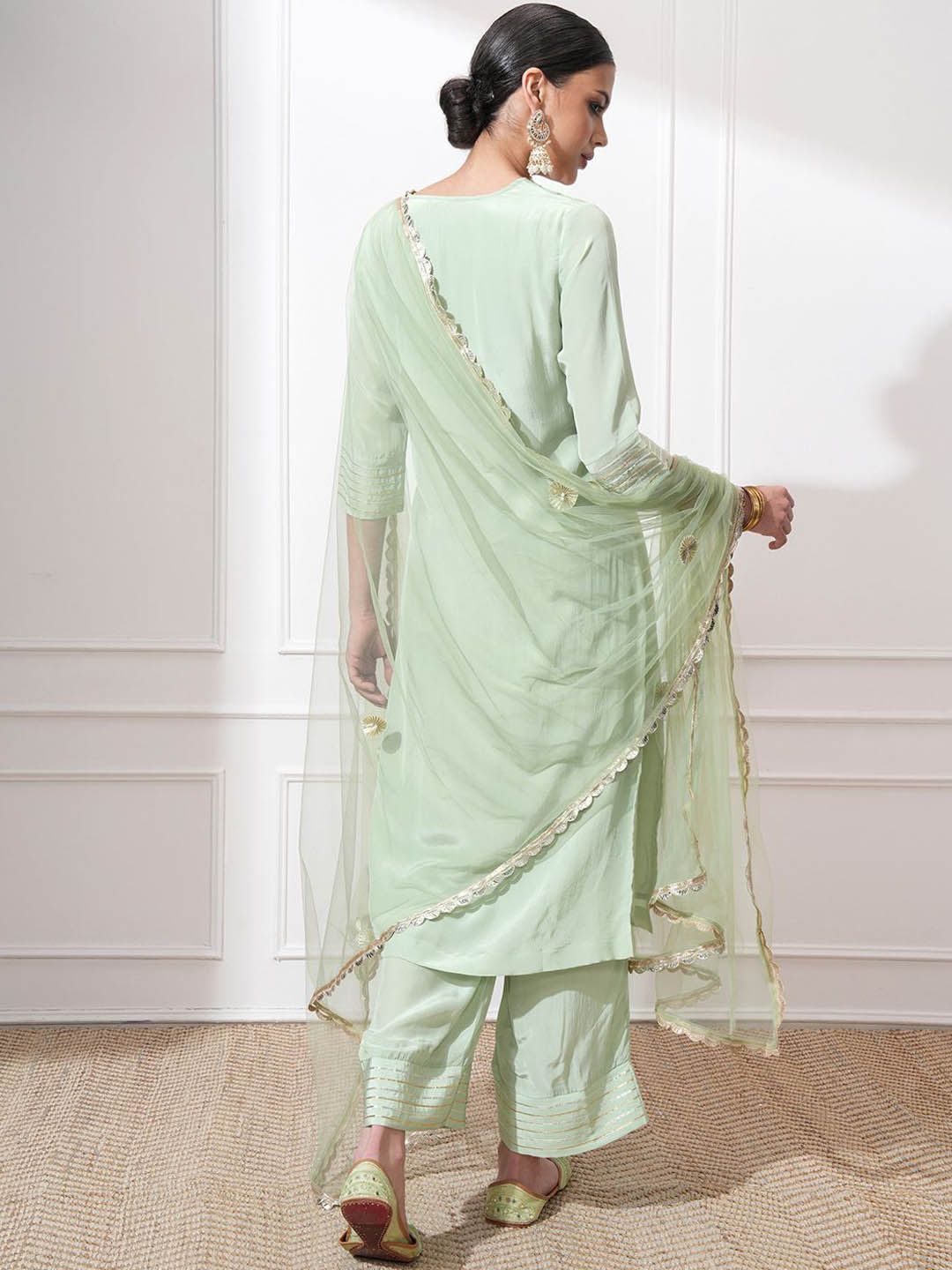 Vishudh Women Ethnic Motifs Embroidered Regular Kurta with Trousers & With Dupatta