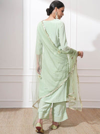 Vishudh Women Ethnic Motifs Embroidered Regular Kurta with Trousers & With Dupatta