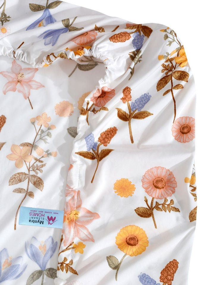 Myntra Elegant Homes White & Green Floral 300 TC King Cadar dengan 2 Sarung Bantal