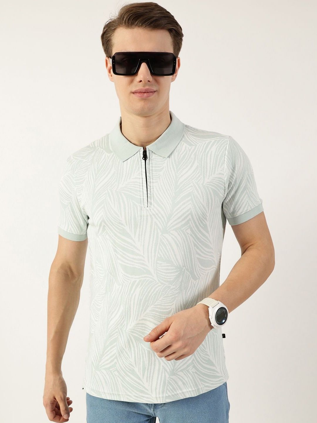 Thomas Scott Men Floral Printed Polo Collar Pockets T-shirt