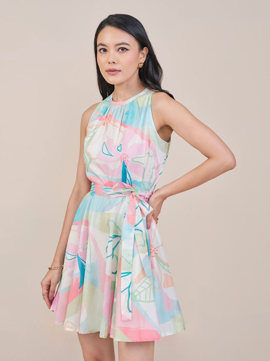 Dan wanita Cotton Floral Printed Fit & Flare Dress