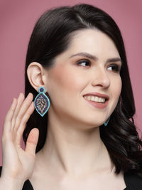 DressBerry Silver-Plated Contemporary Stone Studded & Beaded Drop Earrings