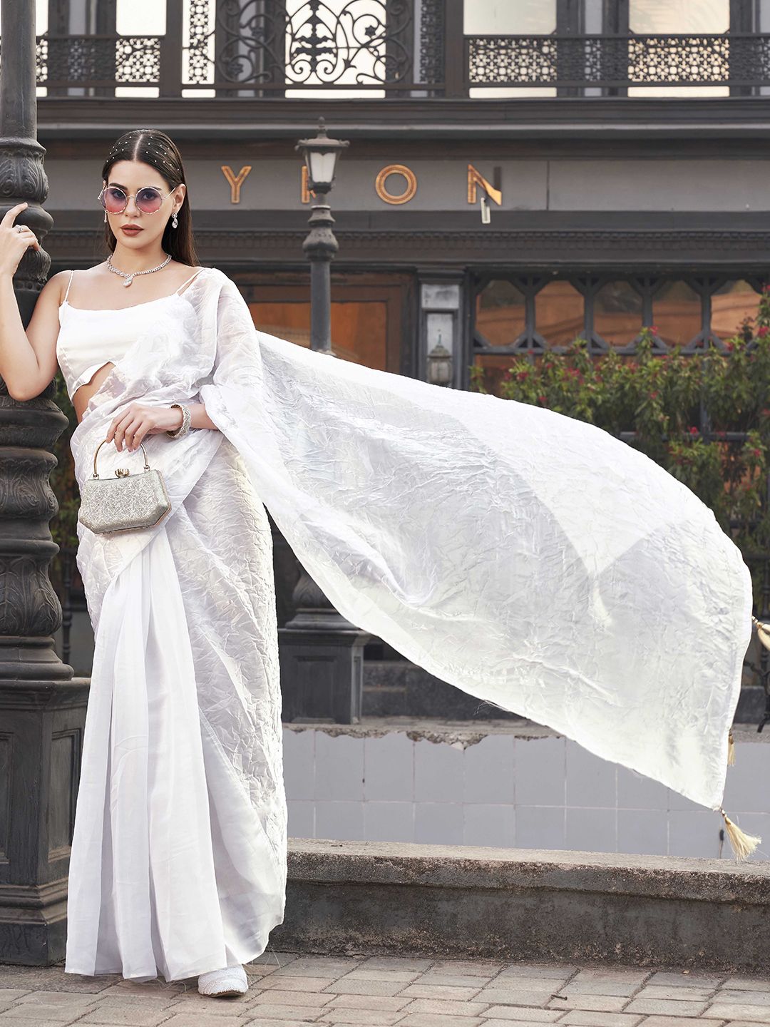 Tikhi Imli Crushed Pallu Half and Half Organza Saree