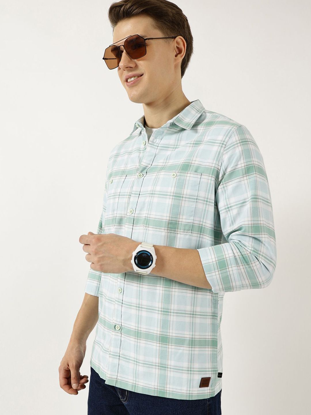 Thomas Scott Men Classic Fit Tartan Checked Cotton Slim Fit Casual Shirt