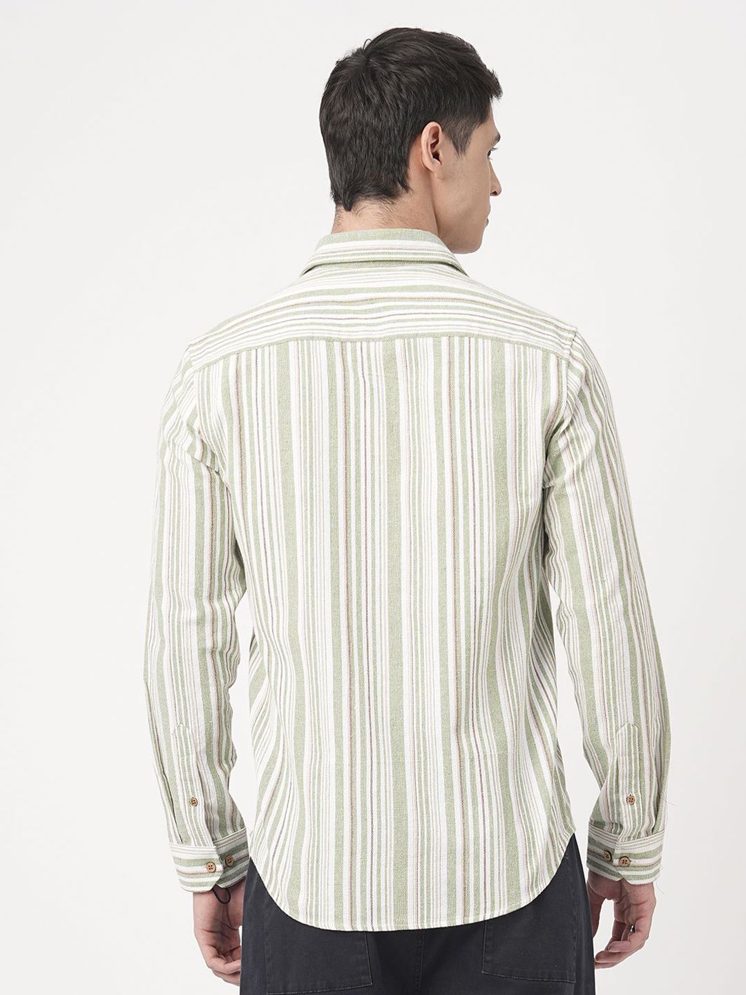 VASTRADO Men Classic Fit Spread Collar Vertical Striped Cotton Casual Shirt