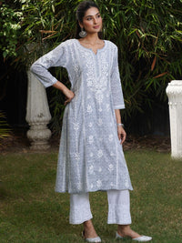 Rumah Wanita Chikankari Motif Etnik Bersulam Chikankari Cetakan Indie Kurta