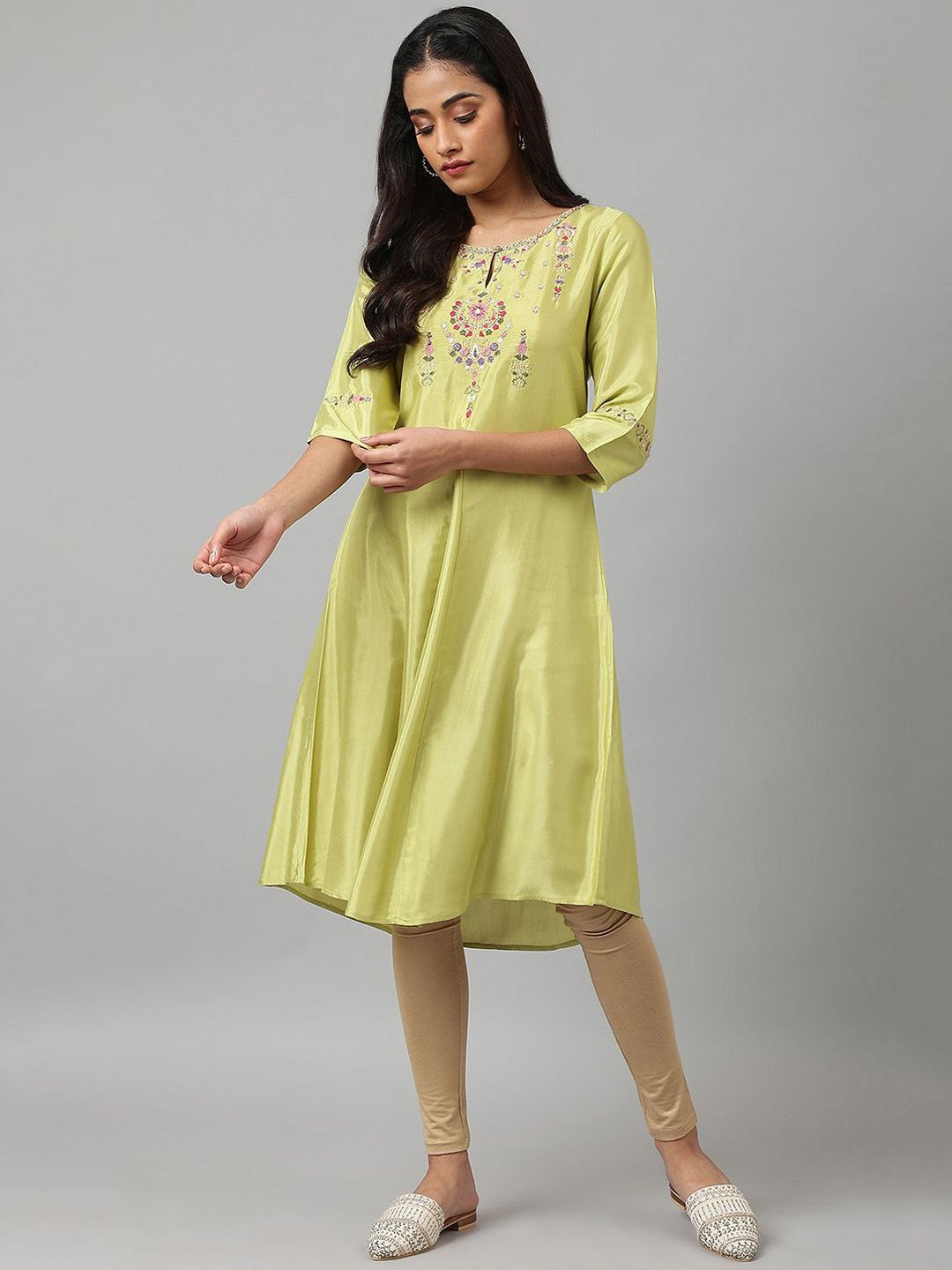 W Floral Embroidered Thread Work A-Line Kurta