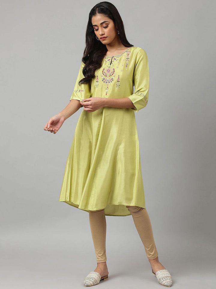 W Floral Embroidered Thread Work A-Line Kurta