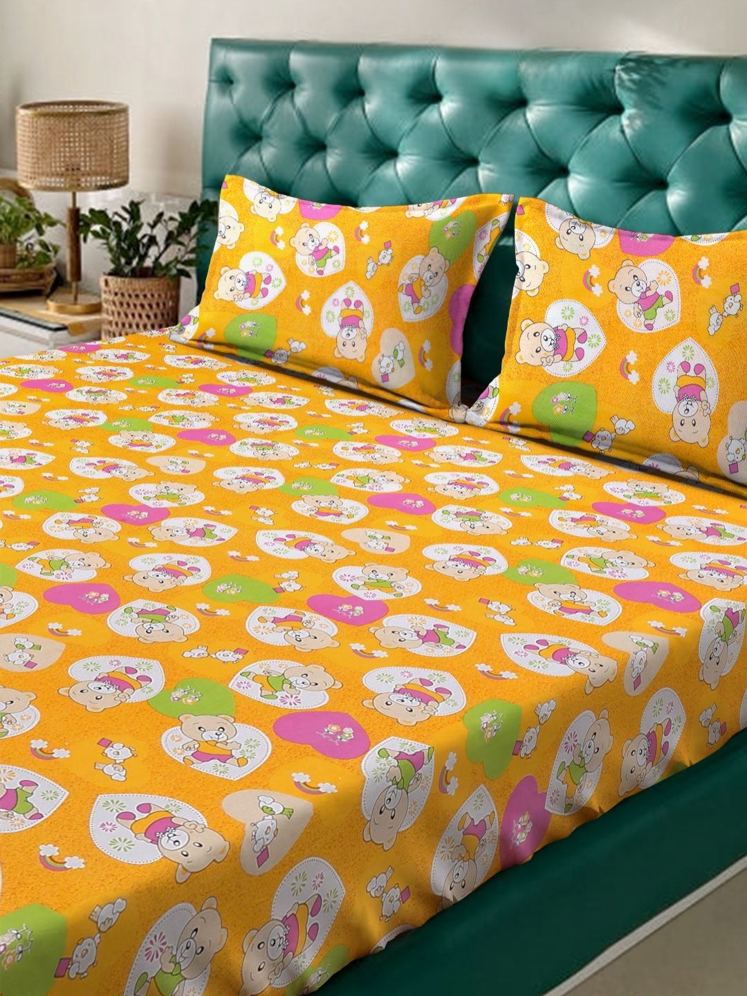 KLOTTHE Kuning Kapas Perbualan 400 TC Cadar King Halus dengan 2 Sarung Bantal-98 x 89 inci