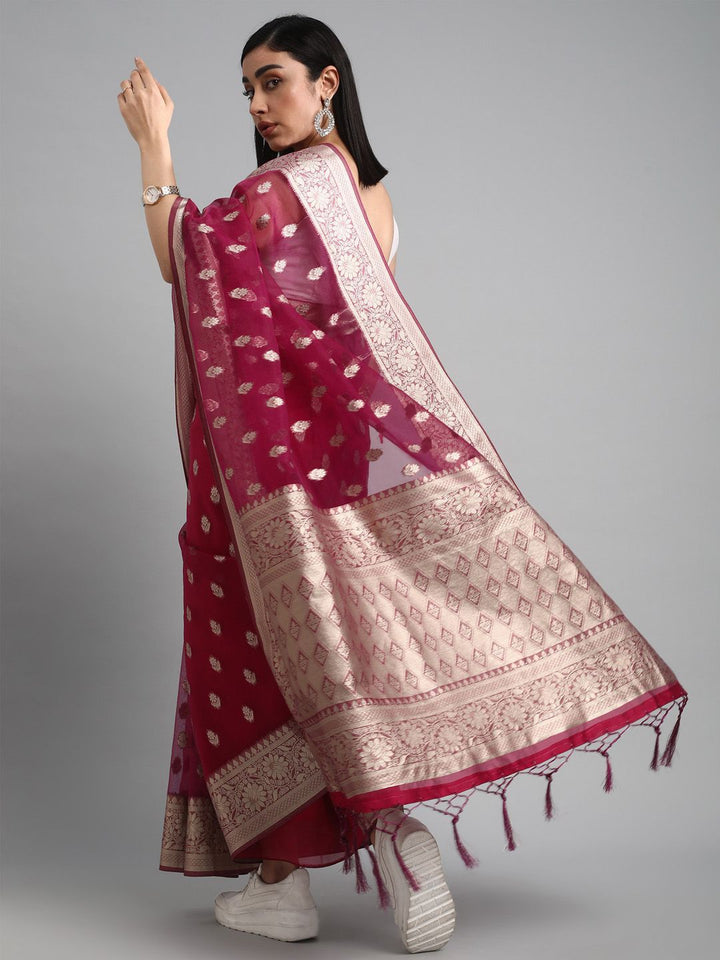 Saree mall Ethnic Motifs Zari Organza Banarasi Sarees