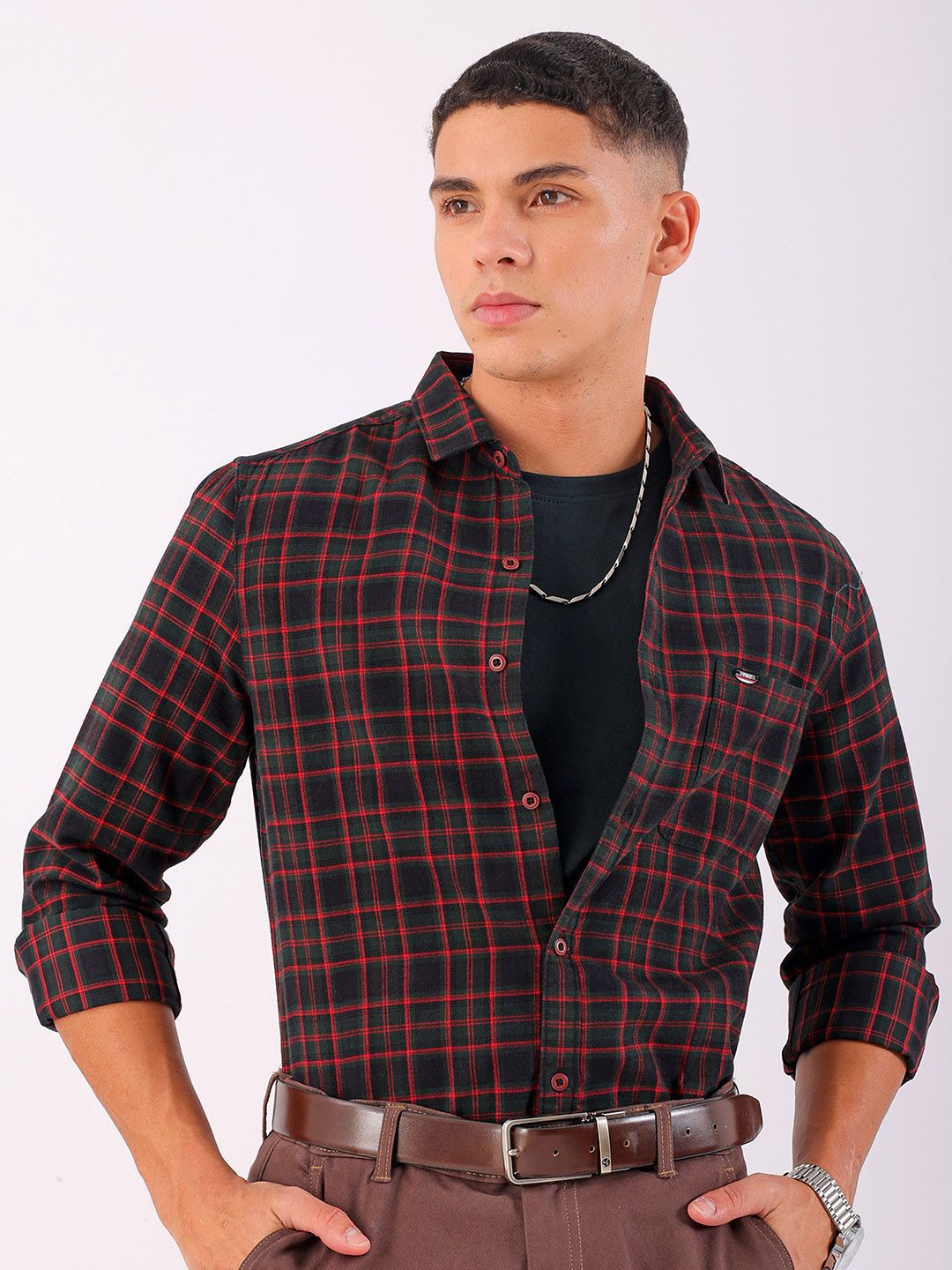 The Indian Garage Co Men Spread Collar Checked Cotton Slim Fit Casual Shirt