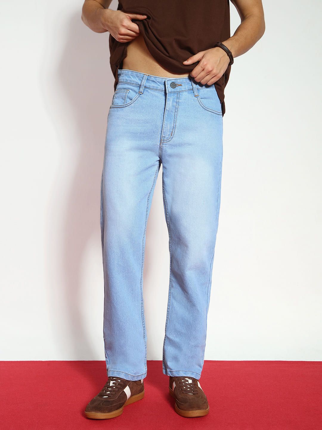 Urbano Fashion Men Ice Blue Straight Fit Heavy Washed Stretchable Jeans