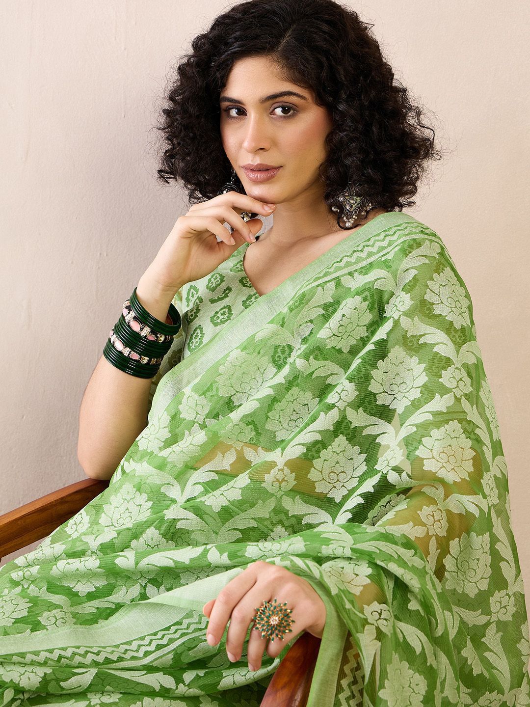Saree mall Ready to Wear Floral Brasso Chanderi Sarees