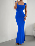 all about you Square Neck Cap Sleeves Bodycon Maxi Dress