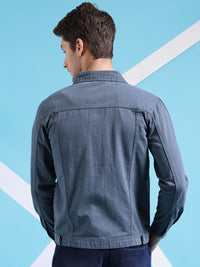 The Indian Garage Co Men Slim Fit Denim Trucker Jacket with Double Flap Pockets