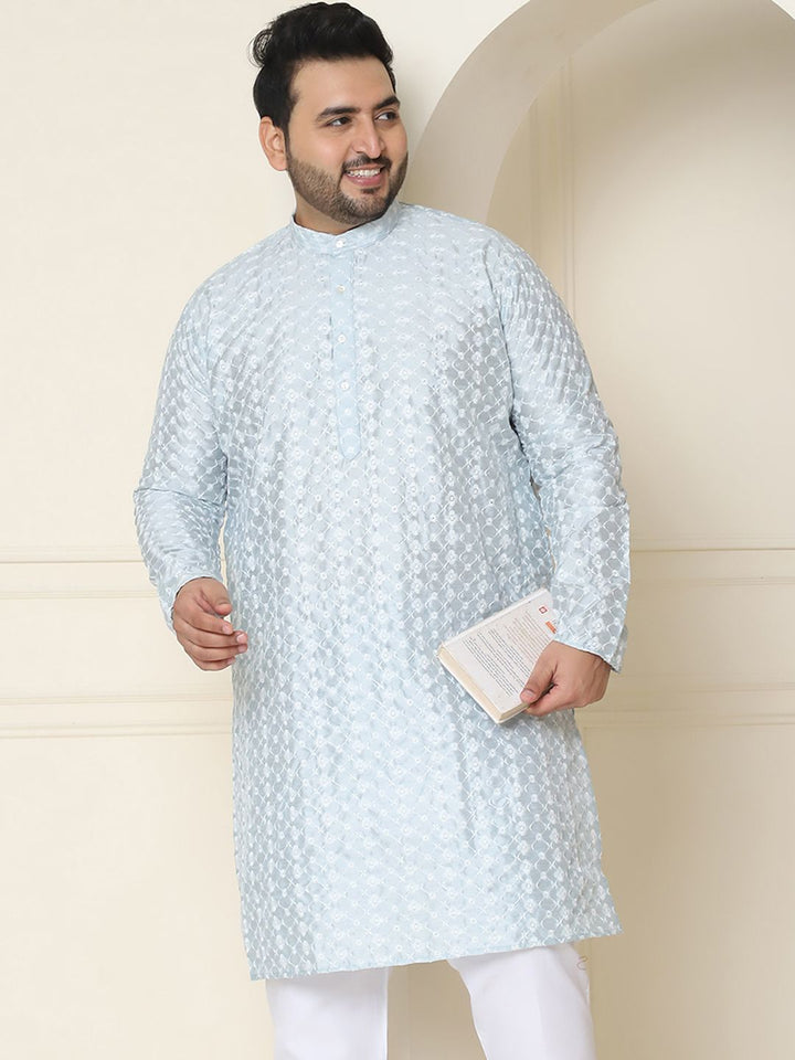 SOJANYA PLUS Size Floral Embroidered Band Collar Straight Kurta