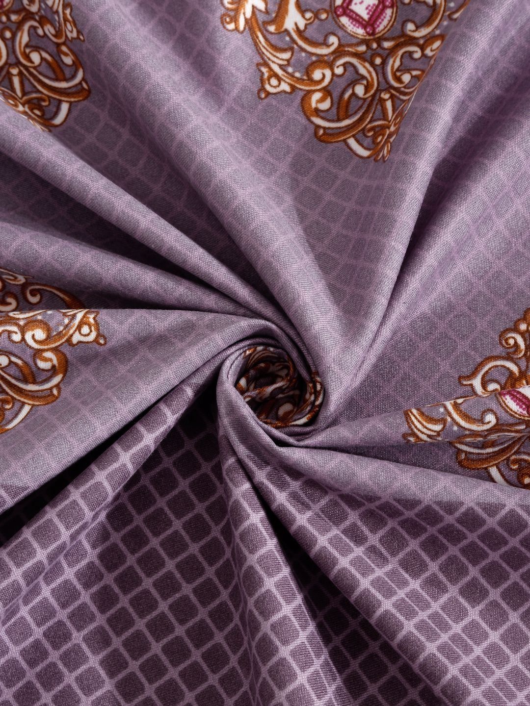 KLOTTHE Jaipuri Purple Ethnic Motifs Cotton 300 TC King Fine Bedsheet with 2 Pillow Covers-250 x 225 cm