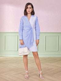 AND Striped Shirt Collar A-Line Dress