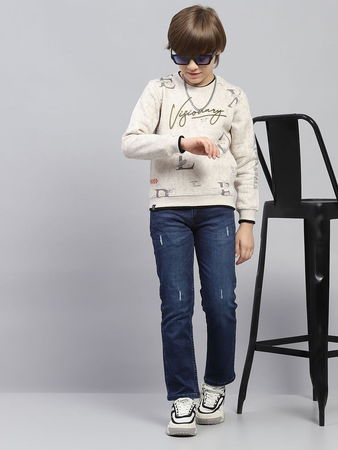 Monte Carlo Boys Round Neck Typography Printed Sweatshirt
