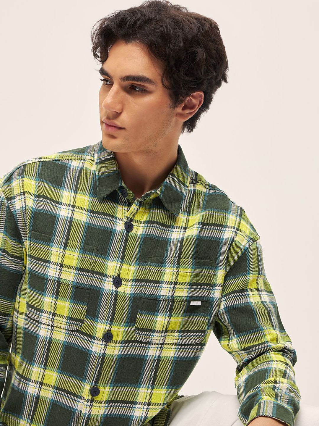 THE BEAR HOUSE Men Spread Collar Tartan Checked Cotton Relaxed Fit Casual Shirt