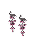 PANASH Silver-Plated Cubic Zirconia Studded Peacock Shaped Drop Earrings