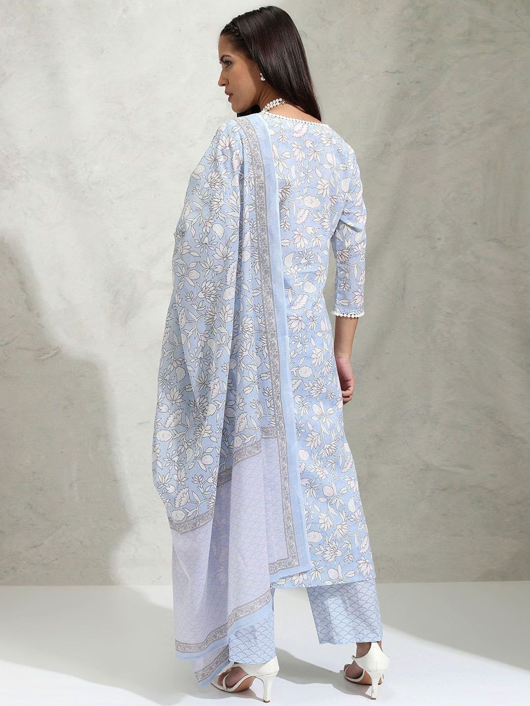 Vishudh Floral Printed Pure Cotton Straight Kurta & Trousers With Dupatta