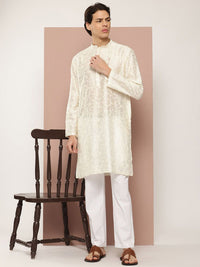 See Designs Woven Design Mandarin Collar Chanderi Silk Straight Kurta