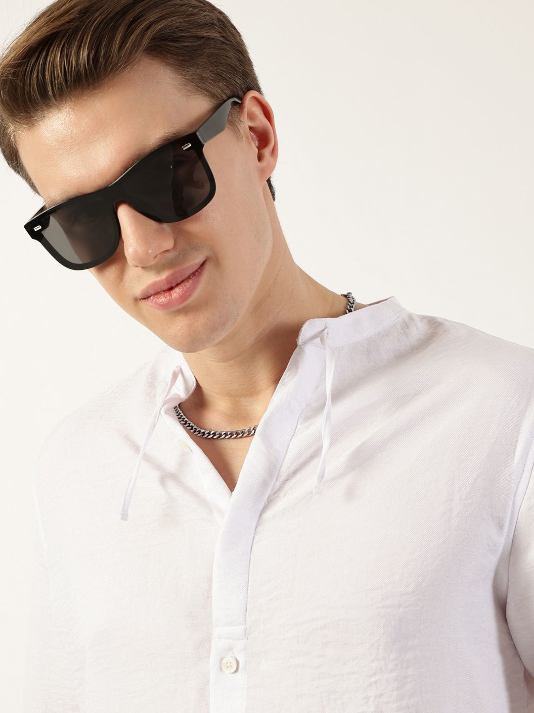 Thomas Scott Men Classic Mandarin Collar Solid Slim Fit Casual Shirt