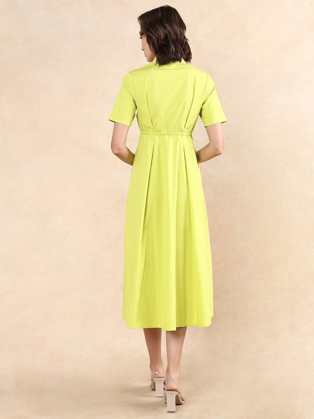 RAREISM Women Cotton Mock Neck Fit & Flare Midi Dress