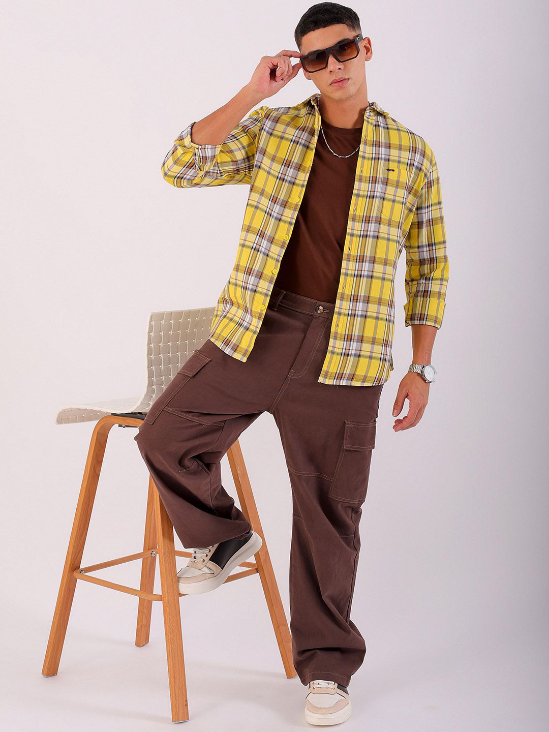 The Indian Garage Co Men Spread Collar Tartan Checks Checked Cotton Slim Fit Casual Shirt
