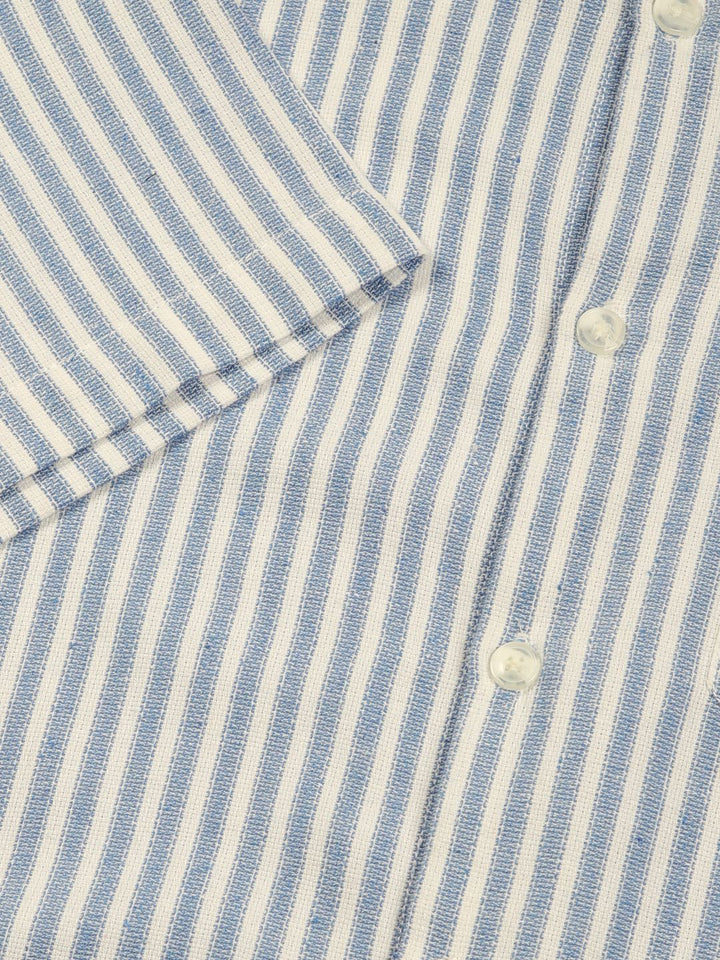 Thomas Scott Men Classic Spread Collar Vertical Striped Cotton Slim Fit Casual Shirt