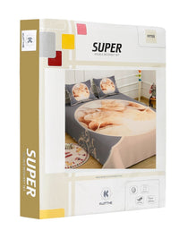 KLOTTHE Cream & Grey Floral Printed Fitted 300 TC King Bedsheet With 2 Pillow Cover