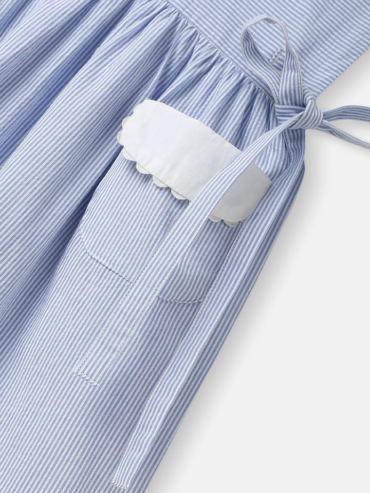 Nauti Nati Girl Cotton Peter Pan Collar Dress with Front Pockets and Cat Patches