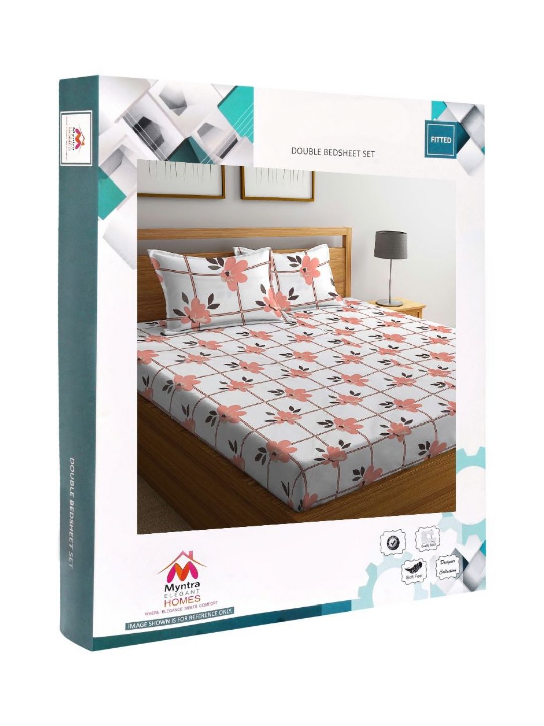 Myntra Elegant Homes White & Grey Floral Printed Dilengkapi 300 TC King Cadar dengan 2 Sarung Bantal