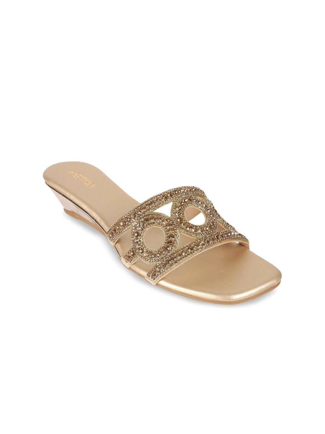 Metro Women Embellished Square Toe Open Toe Heels