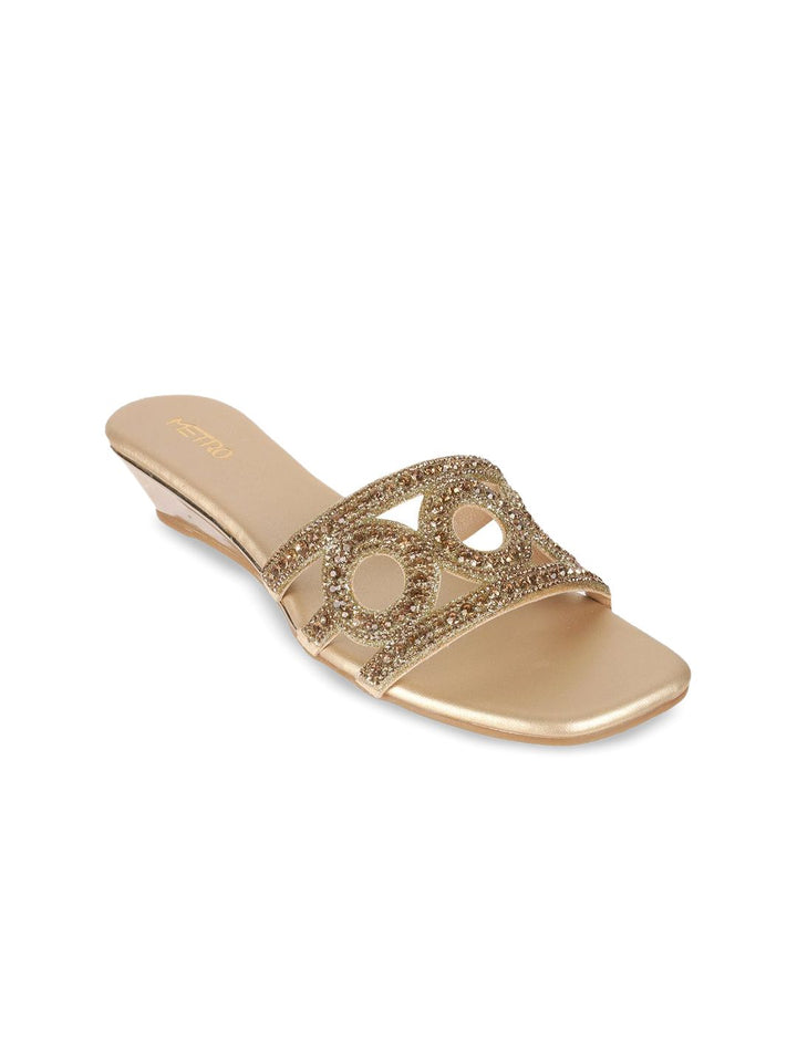 Metro Women Embellished Square Toe Open Toe Heels