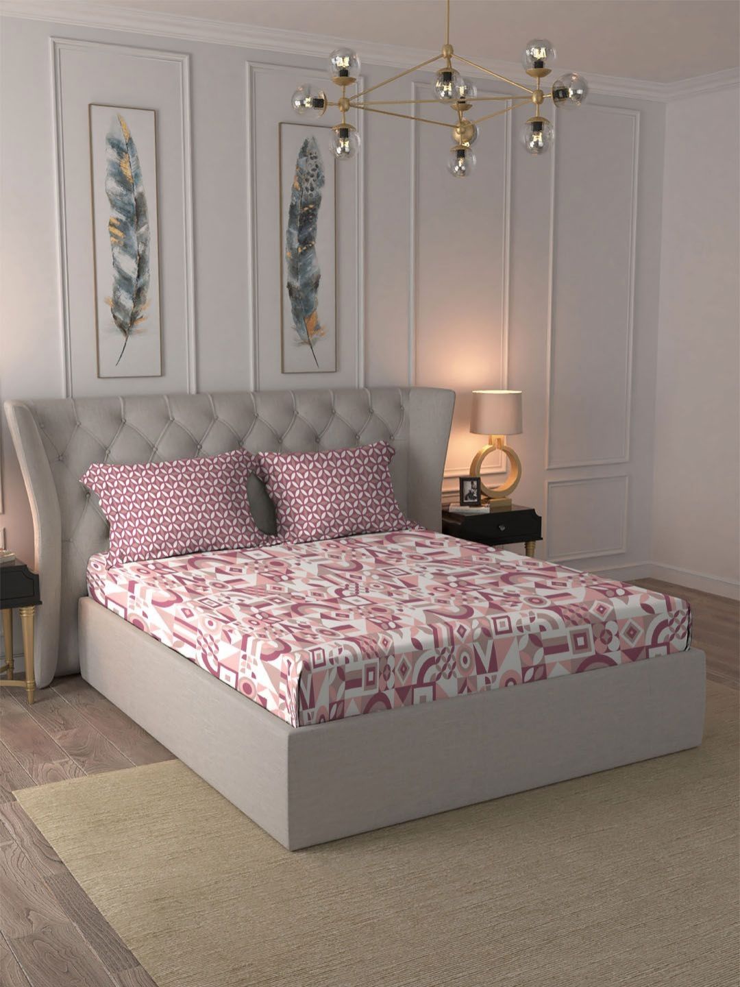 MYTRIDENT Magnolia Pink Comfort Living Flat 120TC Queen Cotton Bedsheet & 2 Pillow Covers