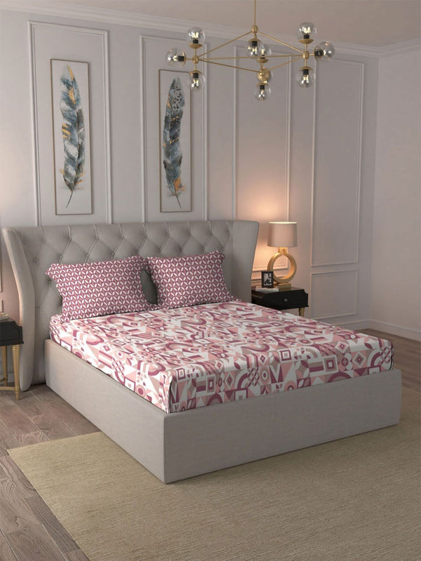 MYTRIDENT Magnolia Pink Comfort Living Flat 120TC Queen Cotton Bedsheet & 2 Pillow Covers