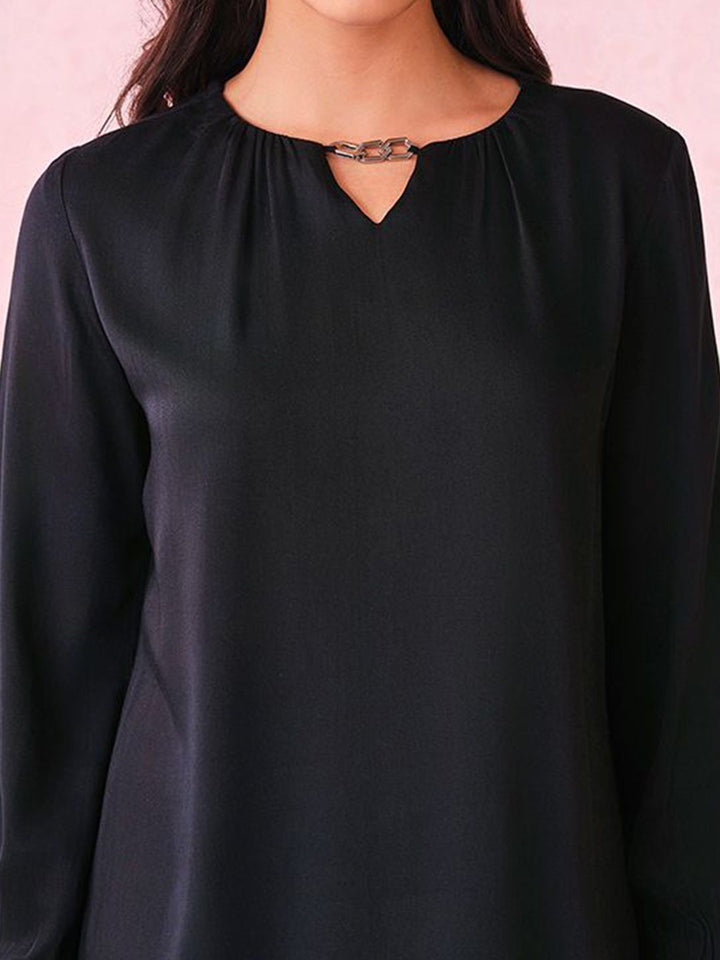 AND Keyhole Neck Cuffed Sleeves Top